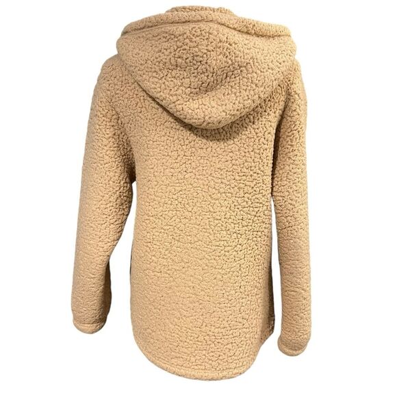 Hollister Tan Hooded Sherpa Jacket with Patch Pockets Size X-SMALL Cozy Teddy - Picture 5 of 8